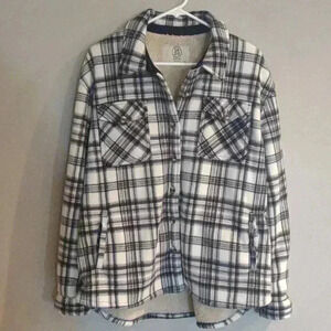 Sage Collective‎ black white Sherpa lined fleece shacket women's xlg
